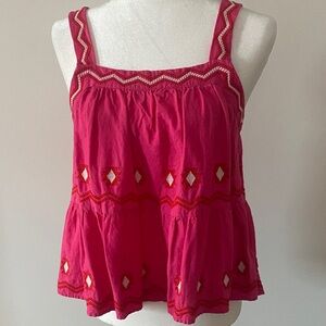 LOFT Pink Embroidered Linen Blend Embroidered Peplum Women's Top SZ Small